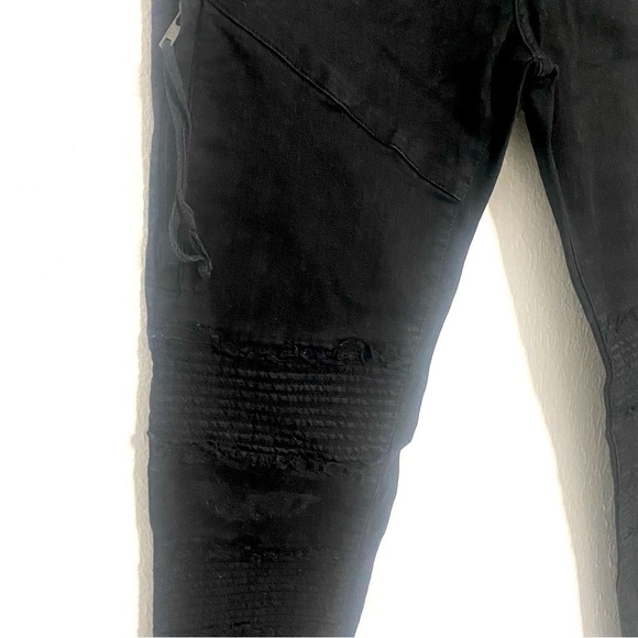 Forever 21 Men’s Moto Jeans Zip Side Pocket Black Distressed Look Size ‘32’ - Picture 1 of 8